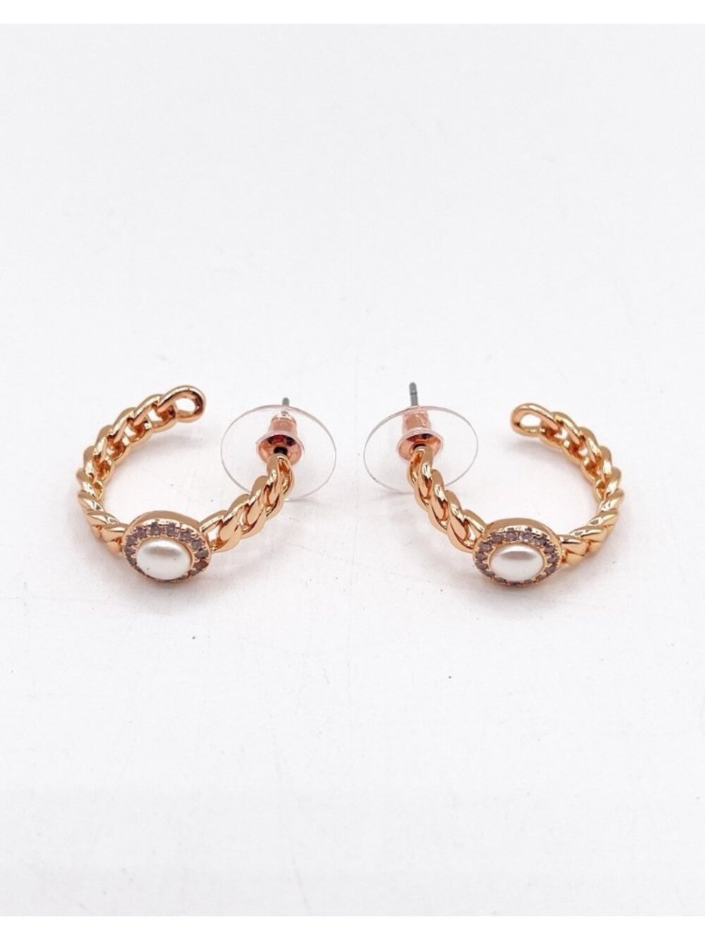 Bomb Party Rose Gold Tone Faux Pearl Dainty Small Hoop Earrings Minimalist